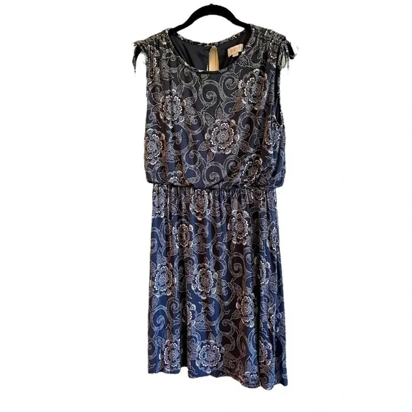 LOFT, CASUAL, SLEEVELESS DRESS IN BLUE PRINT,WITH TOUCHES OF PINK & WHITE.SIZE M - Picture 1 of 7